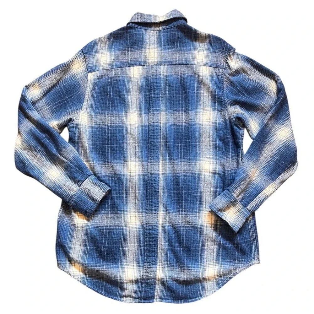 CP SHADES Blue/White Plaid Flannel Button Up Long Sleeve Cotton Shirt Men's Sz S - Picture 4 of 6